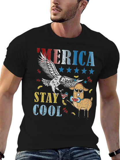 America Stay Cool Eagle & Llama Graphic T-Shirt