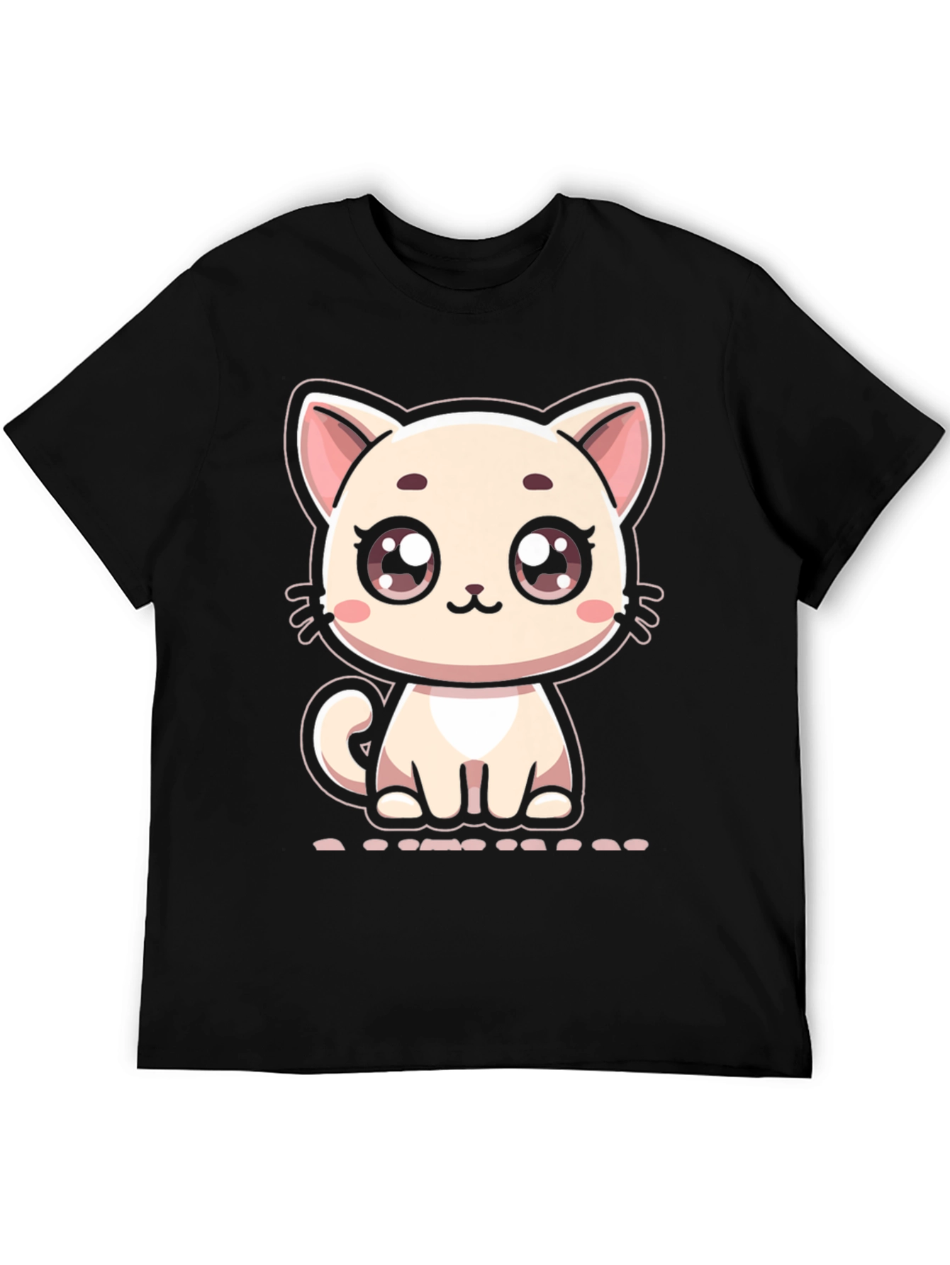 Cute Cartoon Kitten Graphic Black T-Shirt