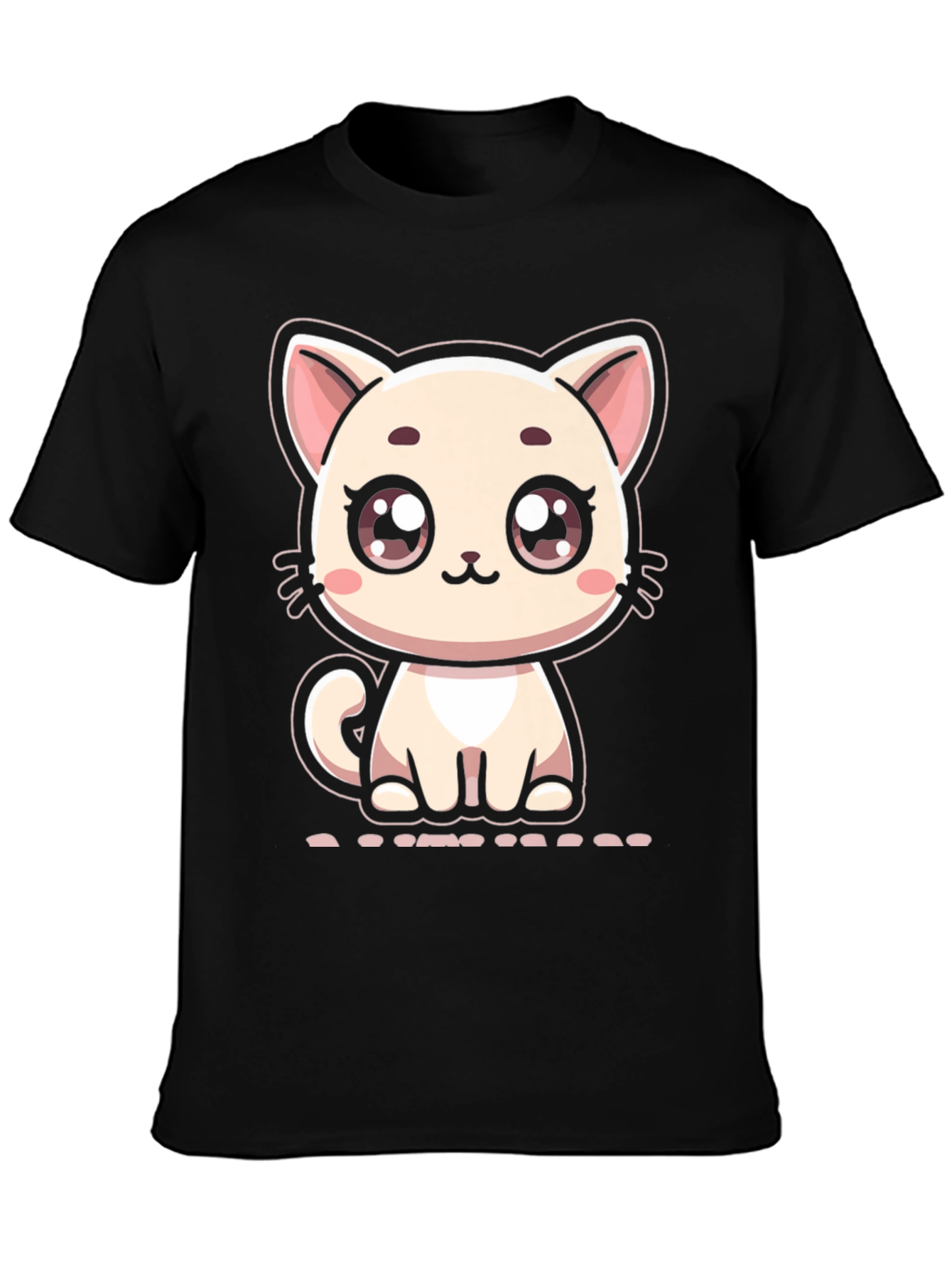 Cute Cartoon Kitten Graphic Black T-Shirt
