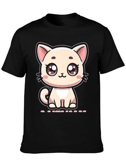 Cute Cartoon Kitten Graphic Black T-Shirt