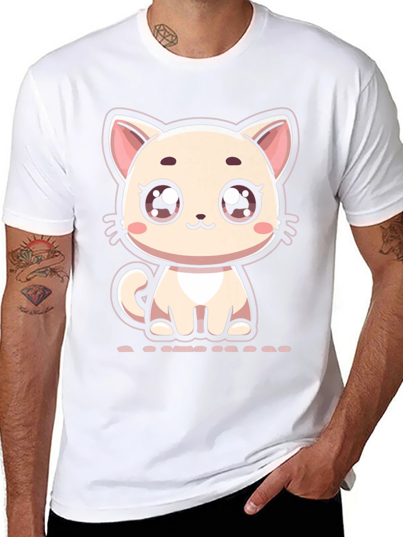 Cute Cartoon Kitten Graphic Black T-Shirt