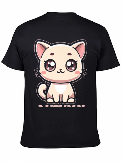 Cute Cartoon Kitten Graphic Black T-Shirt