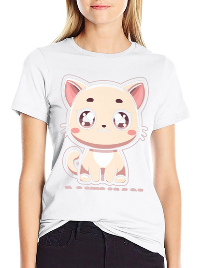Cute Cartoon Kitten Graphic Black T-Shirt