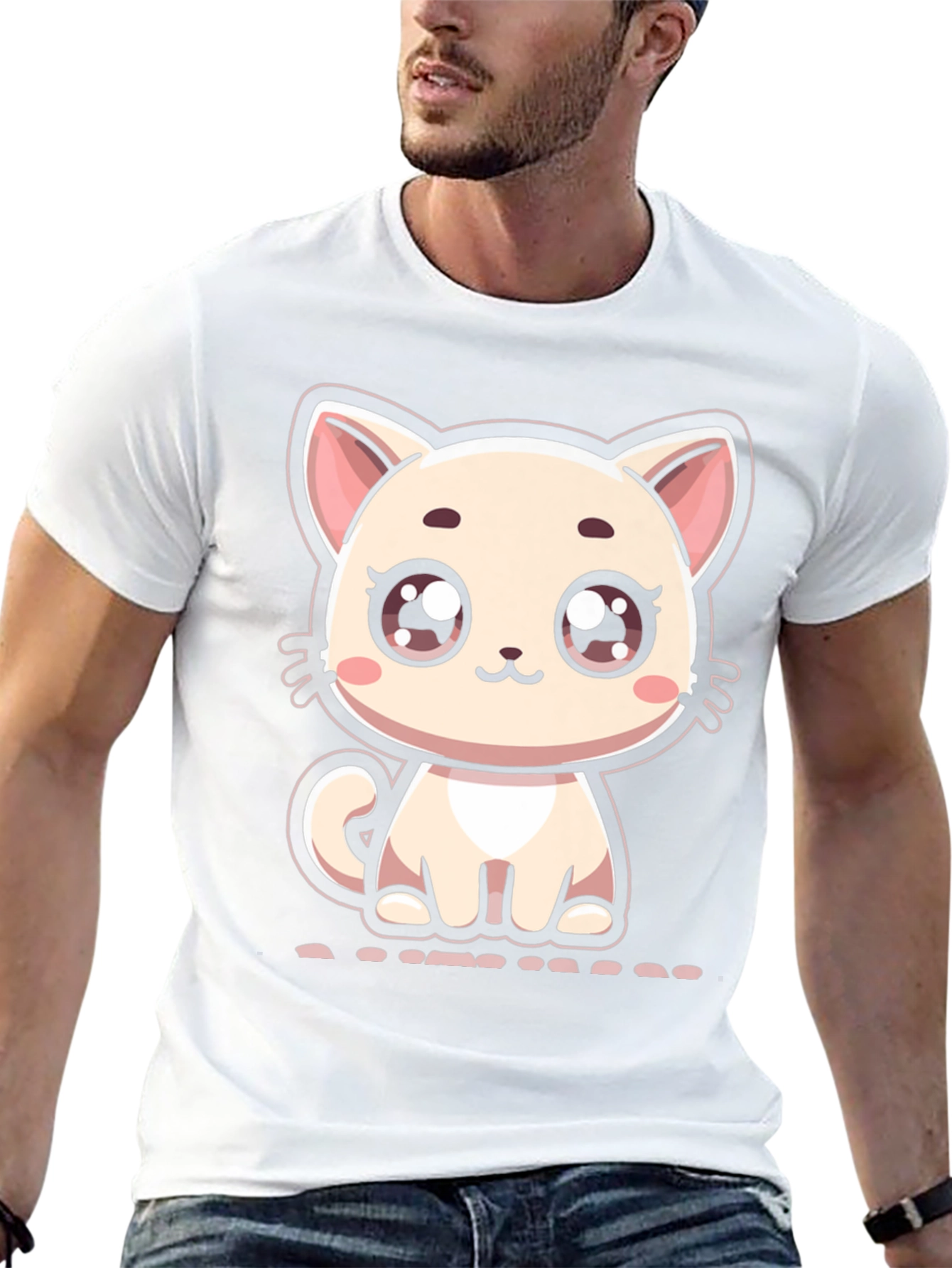 Cute Cartoon Kitten Graphic Black T-Shirt