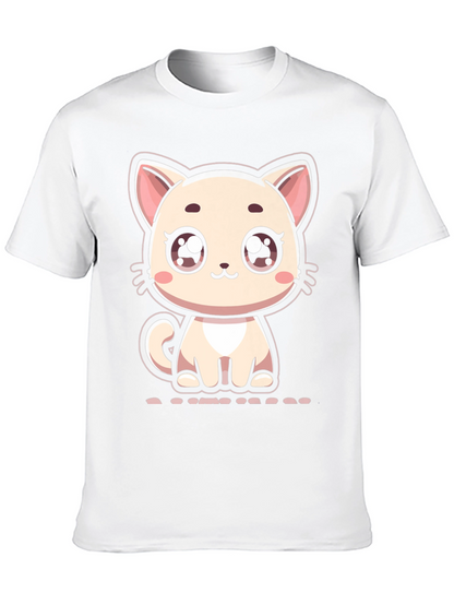Cute Cartoon Kitten Graphic Black T-Shirt