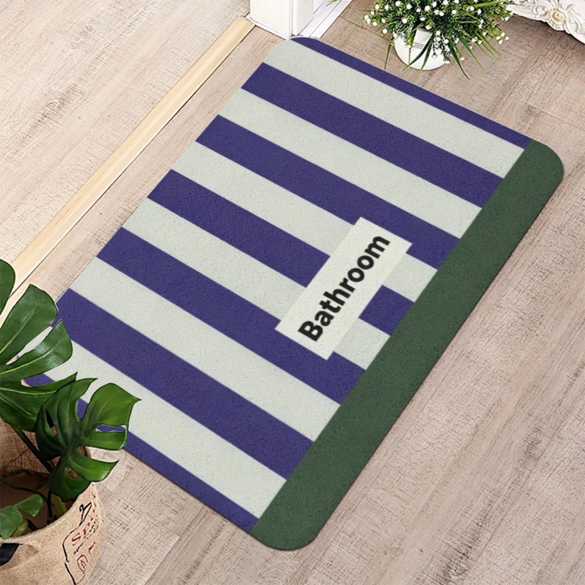 Purple White Stripe Bathroom Diatomite Mat£üPurple White Vertical Stripe Bathroom Text Diatomite Mat, Minimalist Absorbent Quick Dry Non?Slip Bath Rug