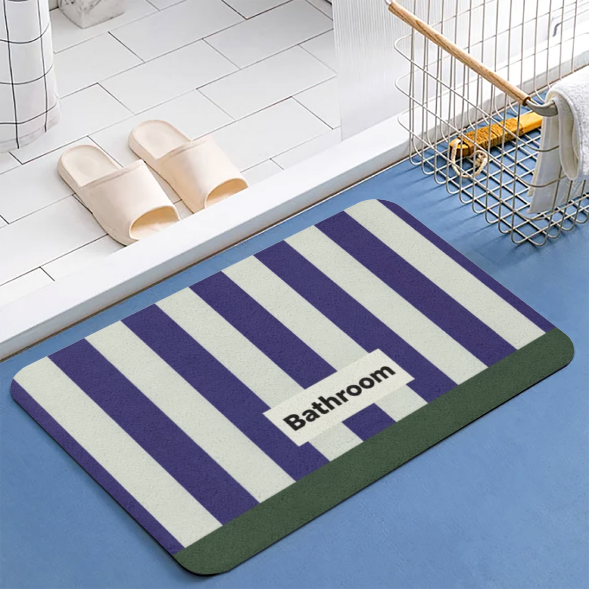 Purple White Stripe Bathroom Diatomite Mat£üPurple White Vertical Stripe Bathroom Text Diatomite Mat, Minimalist Absorbent Quick Dry Non?Slip Bath Rug
