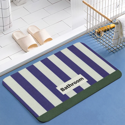 Purple White Stripe Bathroom Diatomite Mat£üPurple White Vertical Stripe Bathroom Text Diatomite Mat, Minimalist Absorbent Quick Dry Non?Slip Bath Rug
