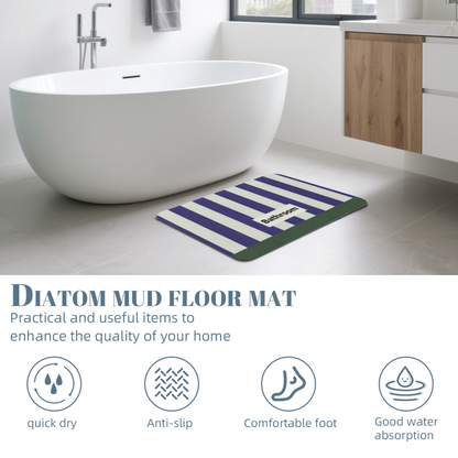 Purple White Stripe Bathroom Diatomite Mat£üPurple White Vertical Stripe Bathroom Text Diatomite Mat, Minimalist Absorbent Quick Dry Non?Slip Bath Rug