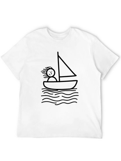 Stick Figure Sailboat Black T-Shirt - Relaxed Fit