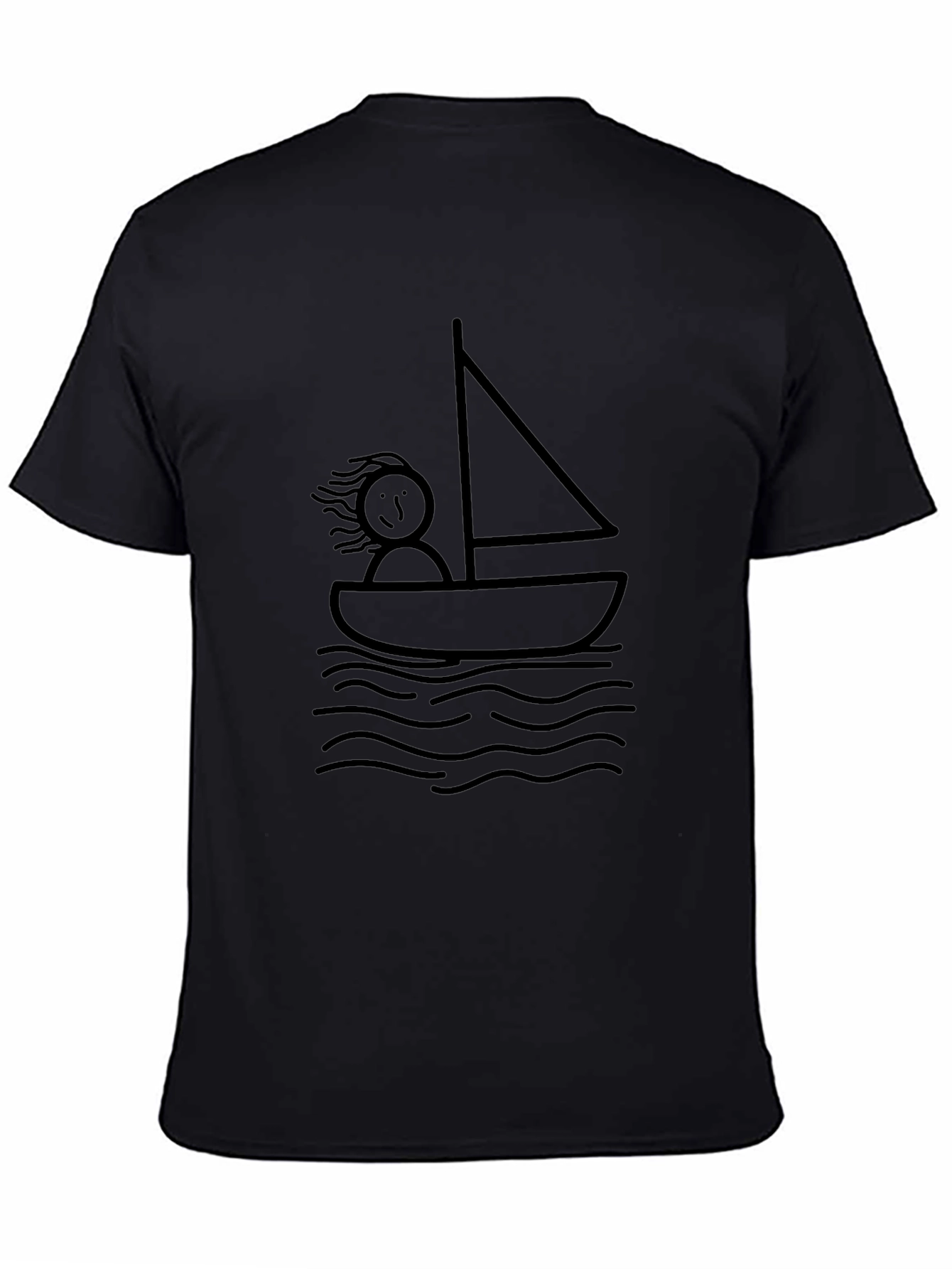Stick Figure Sailboat Black T-Shirt - Relaxed Fit