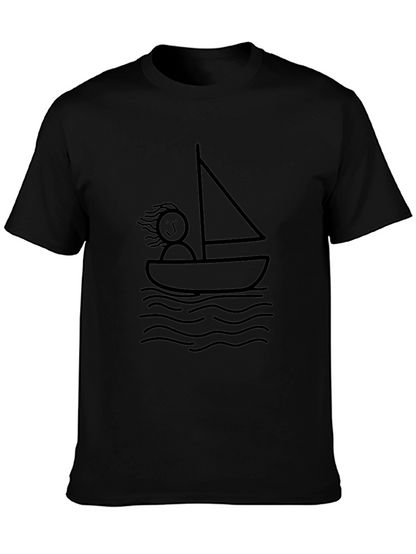 Stick Figure Sailboat Black T-Shirt - Relaxed Fit