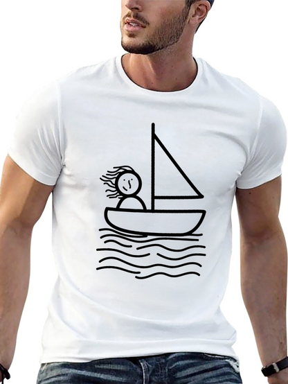Stick Figure Sailboat Black T-Shirt - Relaxed Fit