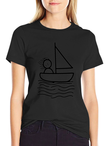 Stick Figure Sailboat Black T-Shirt - Relaxed Fit