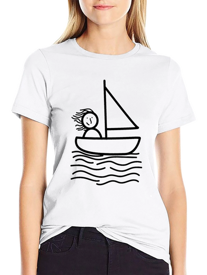 Stick Figure Sailboat Black T-Shirt - Relaxed Fit
