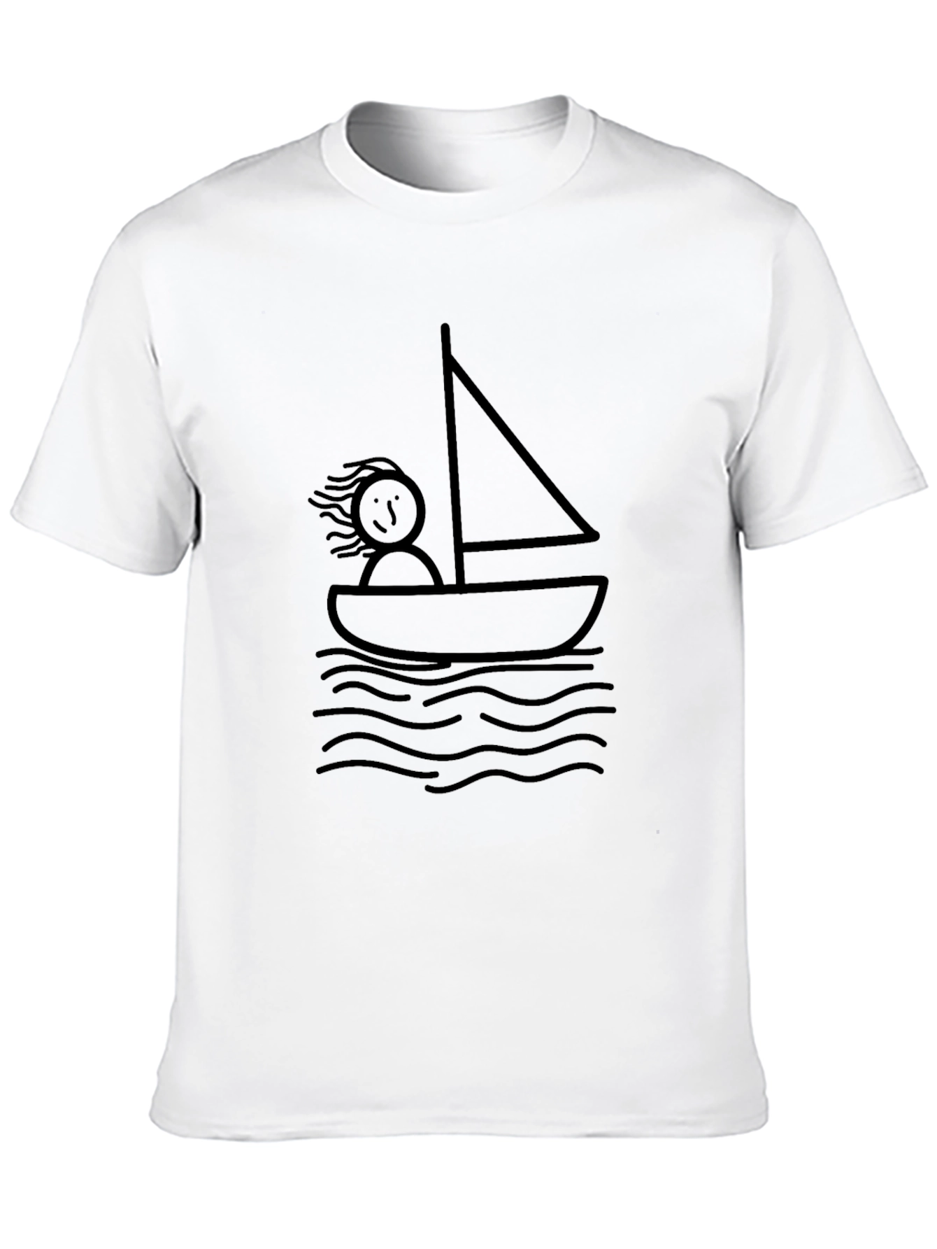 Stick Figure Sailboat Black T-Shirt - Relaxed Fit