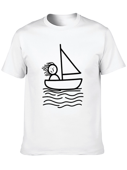 Stick Figure Sailboat Black T-Shirt - Relaxed Fit