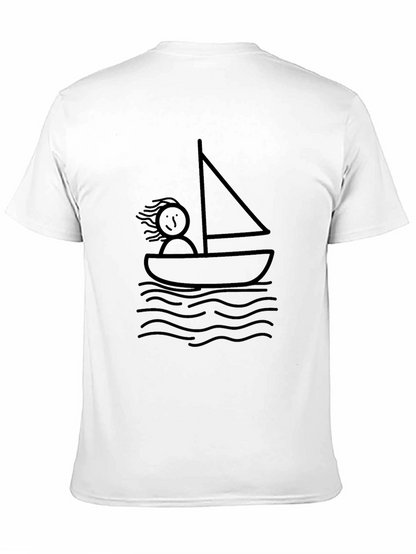 Stick Figure Sailboat Black T-Shirt - Relaxed Fit