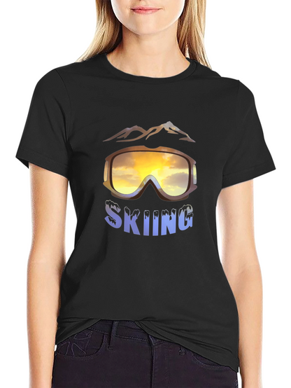 Mens Skiing Goggles Graphic Black T-Shirt
