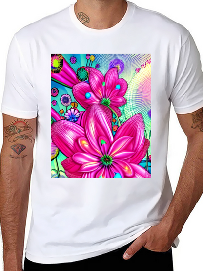 Floral Print Black Cotton T-Shirt