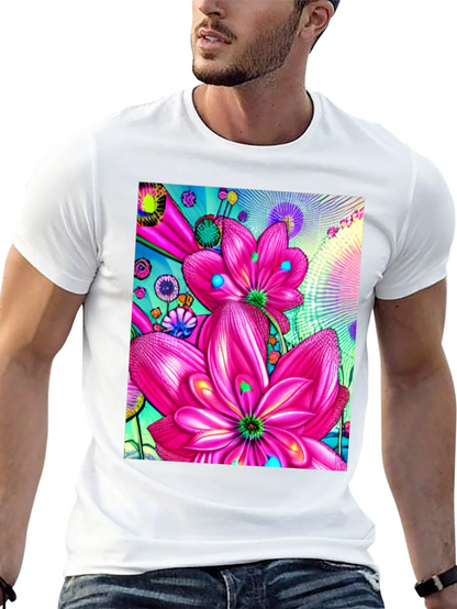 Floral Print Black Cotton T-Shirt
