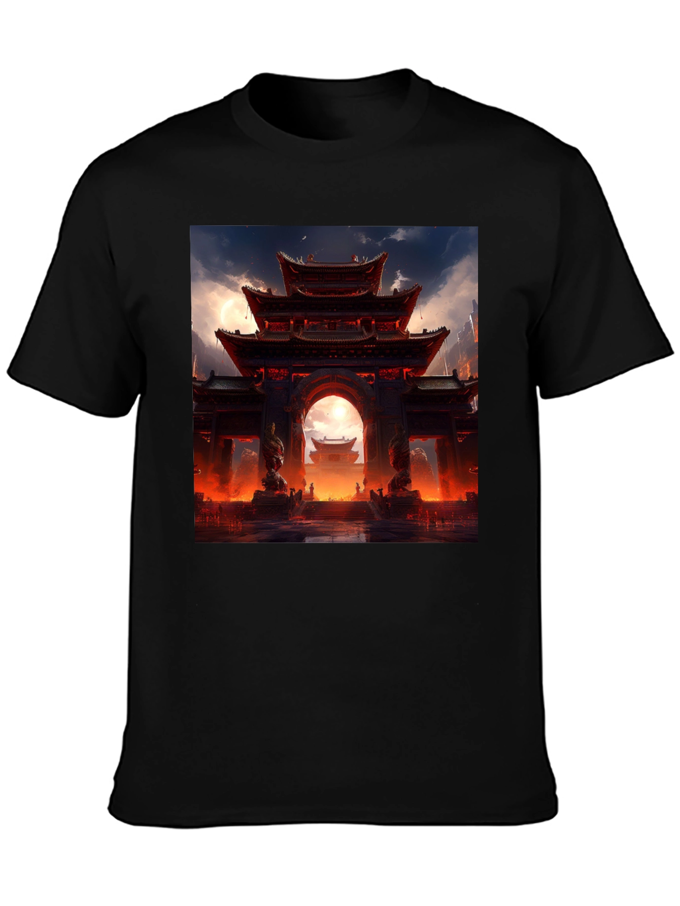 Asian Temple Graphic Black Tee