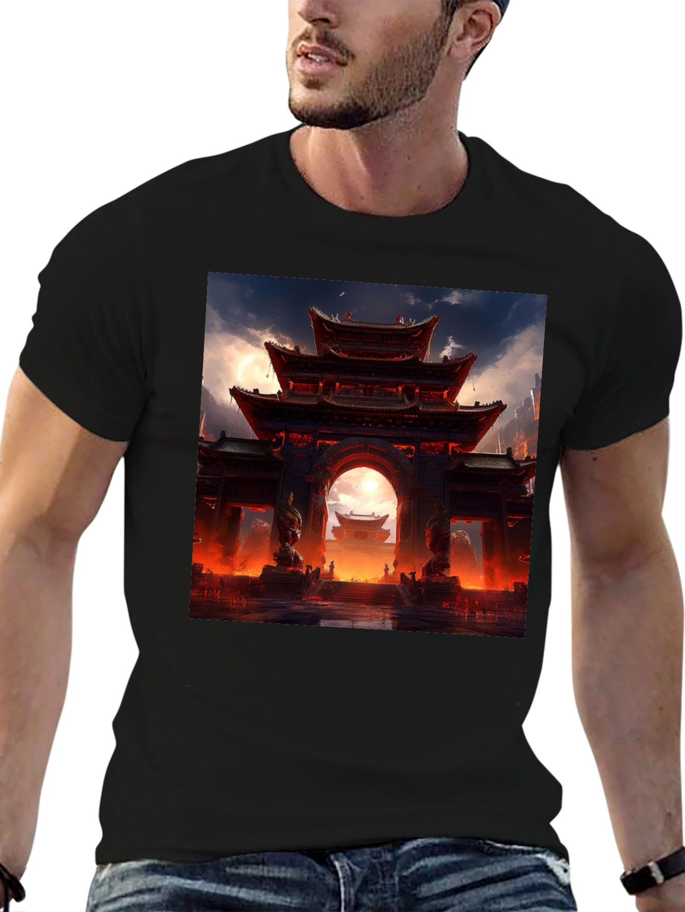 Asian Temple Graphic Black Tee
