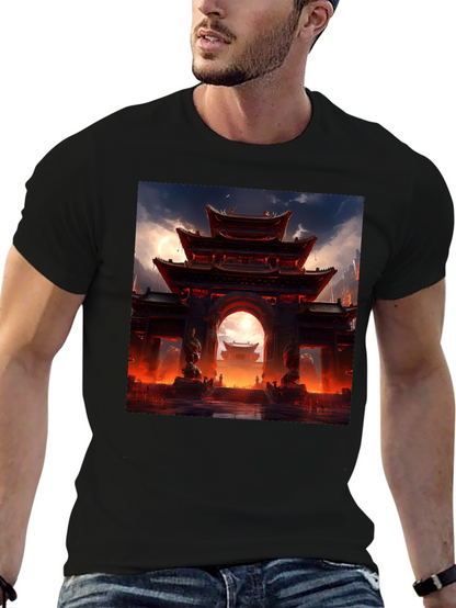 Asian Temple Graphic Black Tee