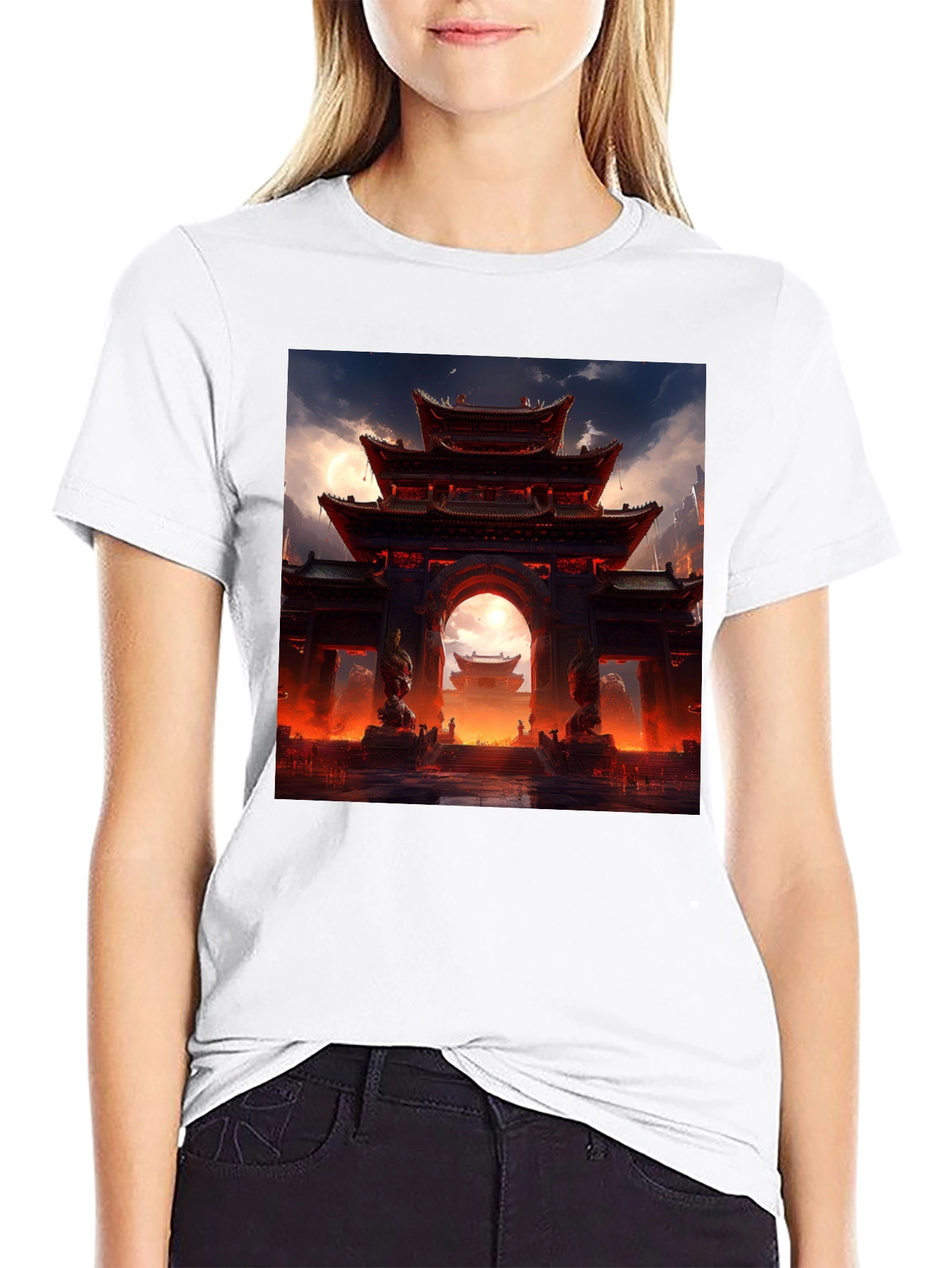 Asian Temple Graphic Black Tee