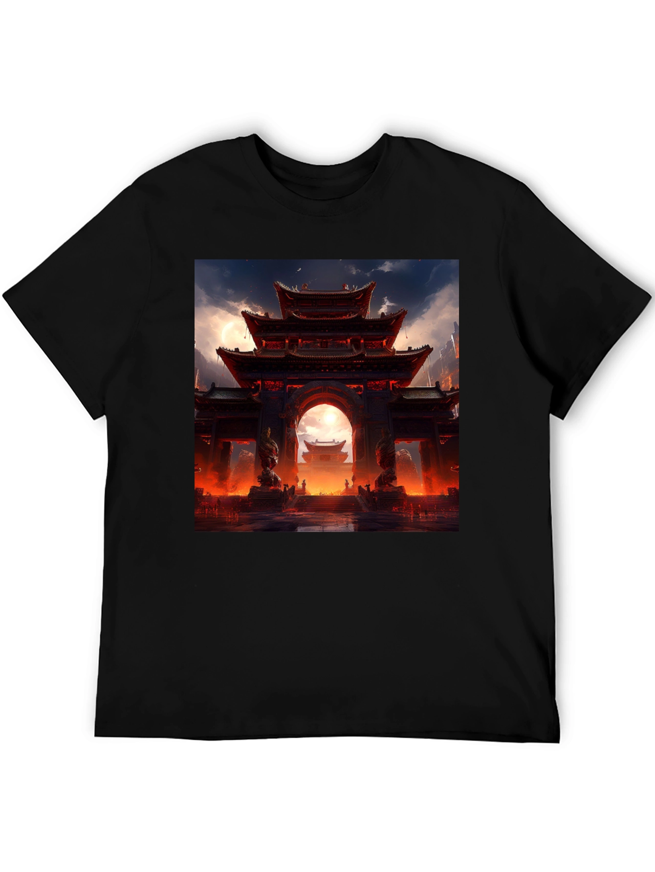 Asian Temple Graphic Black Tee