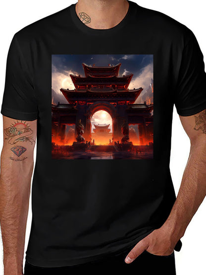Asian Temple Graphic Black Tee