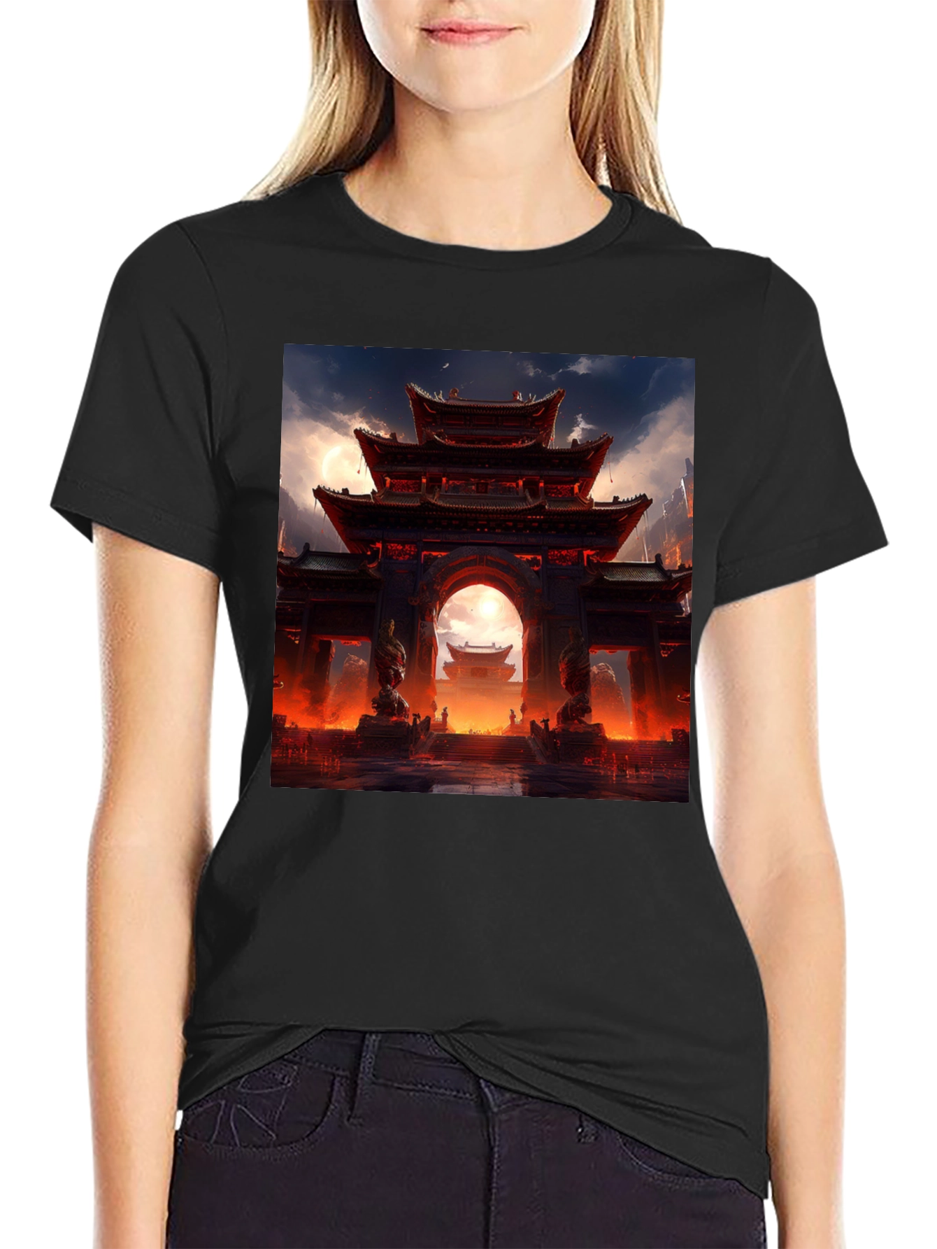 Asian Temple Graphic Black Tee