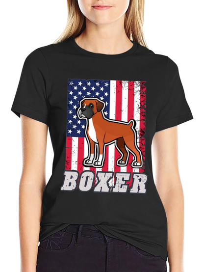 Boxer Dog American Flag Graphic T-Shirt