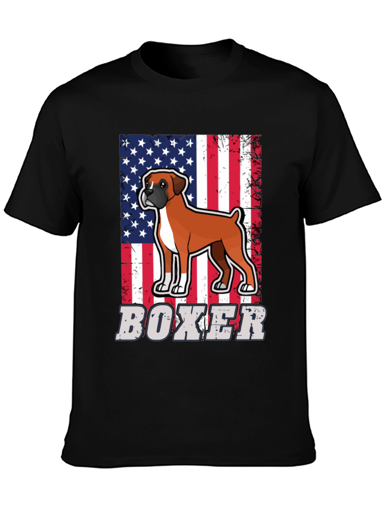 Boxer Dog American Flag Graphic T-Shirt