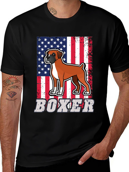 Boxer Dog American Flag Graphic T-Shirt