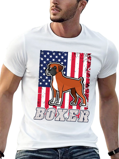 Boxer Dog American Flag Graphic T-Shirt