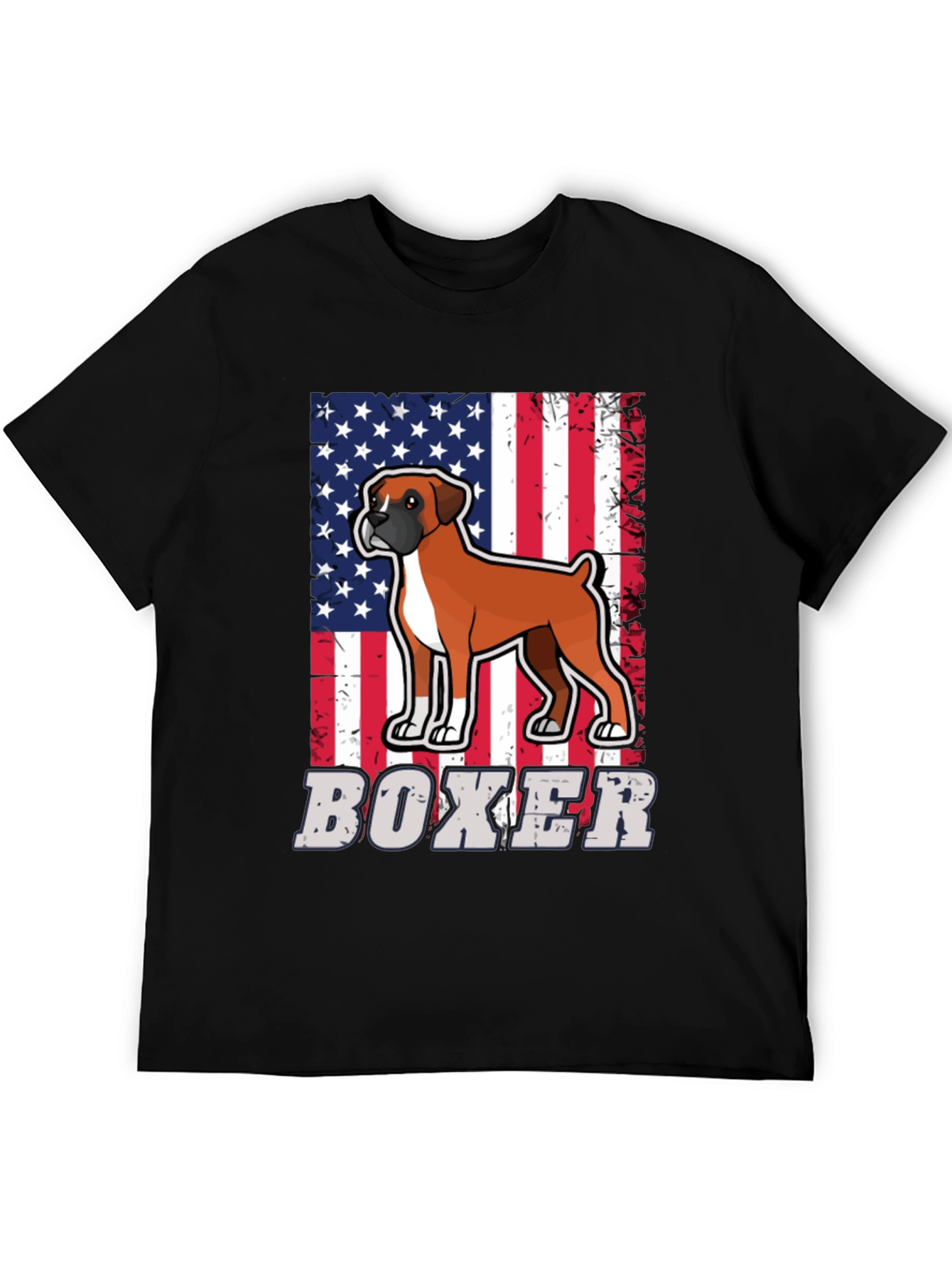 Boxer Dog American Flag Graphic T-Shirt