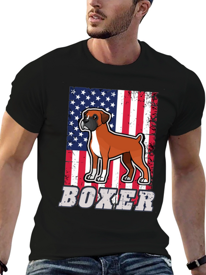 Boxer Dog American Flag Graphic T-Shirt