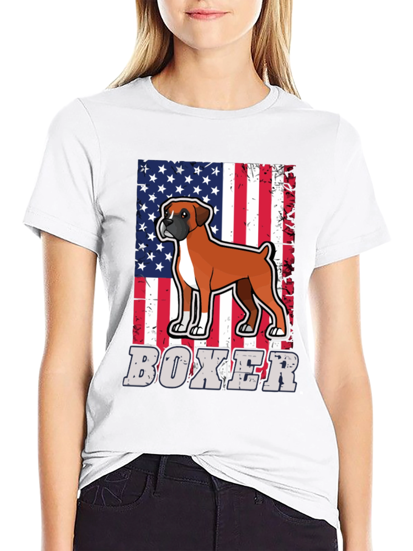 Boxer Dog American Flag Graphic T-Shirt