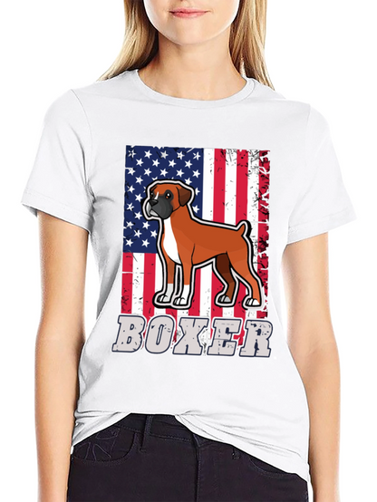 Boxer Dog American Flag Graphic T-Shirt