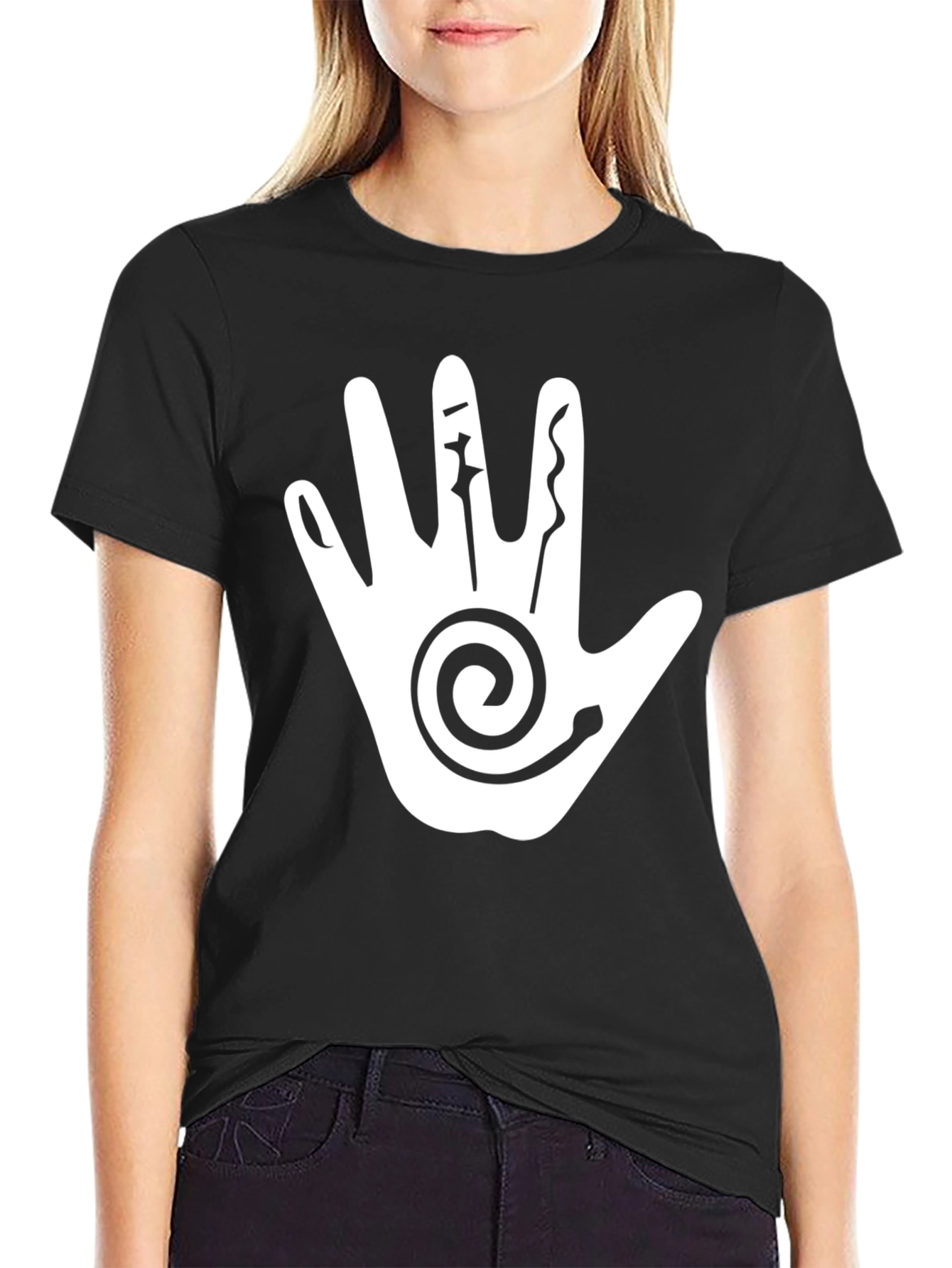 Handprint Graphic Black Tee Shirt