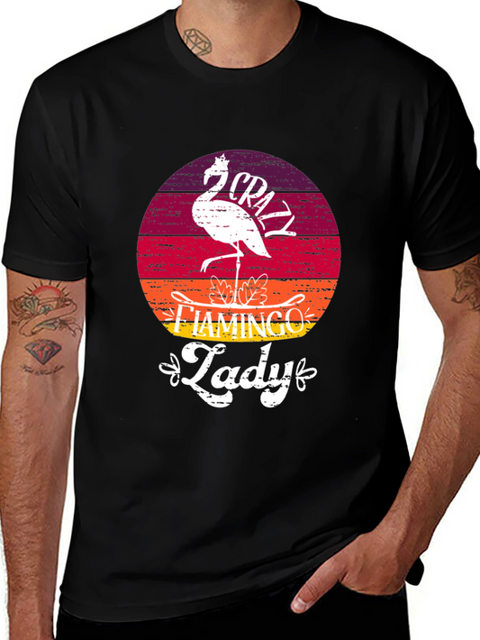 Crazy Flamingo Lady T-Shirt - Black