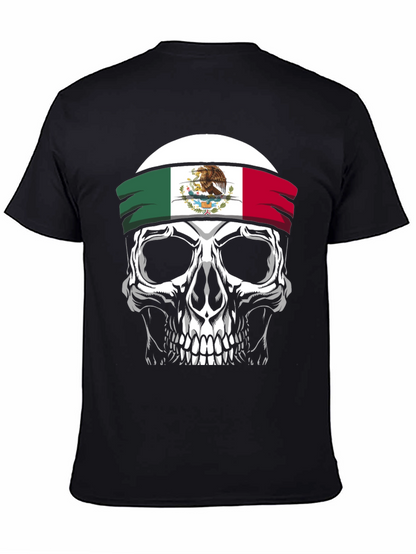 Mexican Flag Skull Graphic T-Shirt - Black