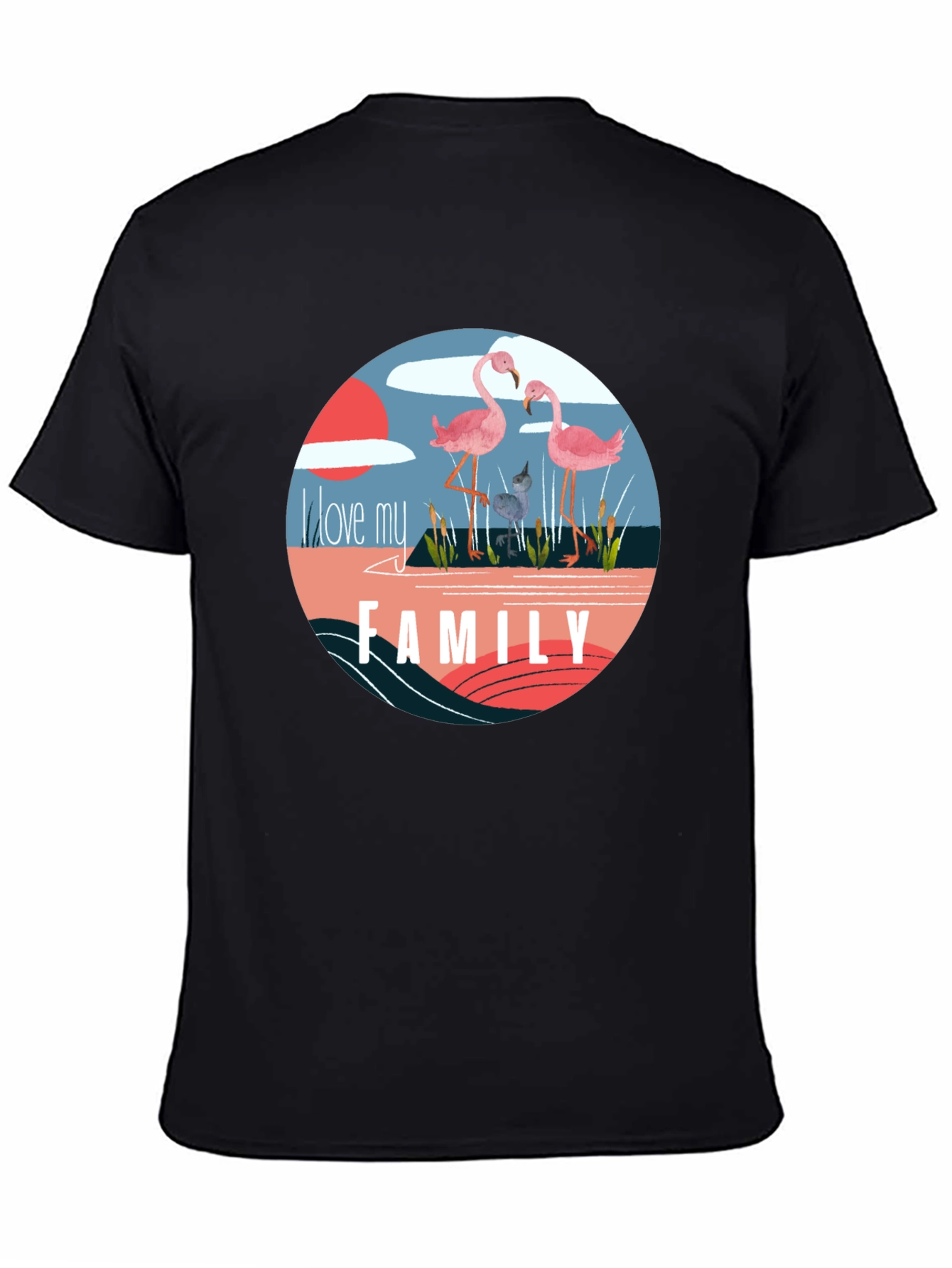 Flamingo Family Graphic Tee - Black Cotton Blend