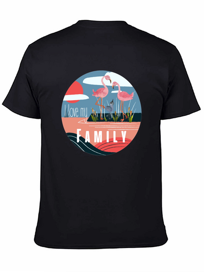 Flamingo Family Graphic Tee - Black Cotton Blend
