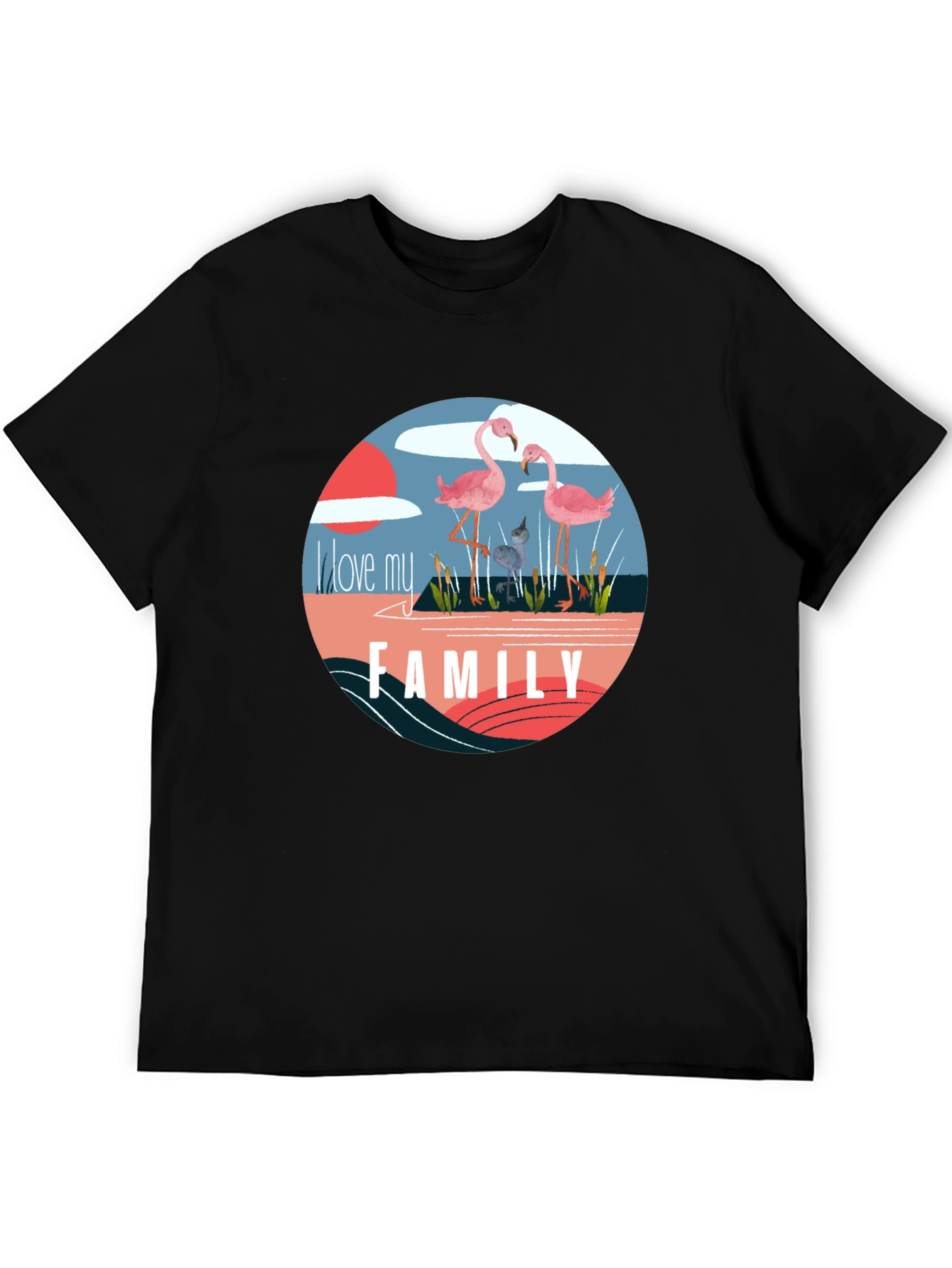 Flamingo Family Graphic Tee - Black Cotton Blend