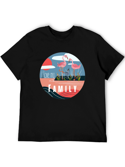 Flamingo Family Graphic Tee - Black Cotton Blend