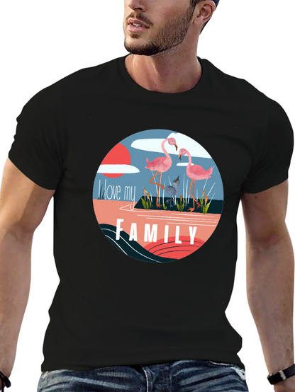 Flamingo Family Graphic Tee - Black Cotton Blend