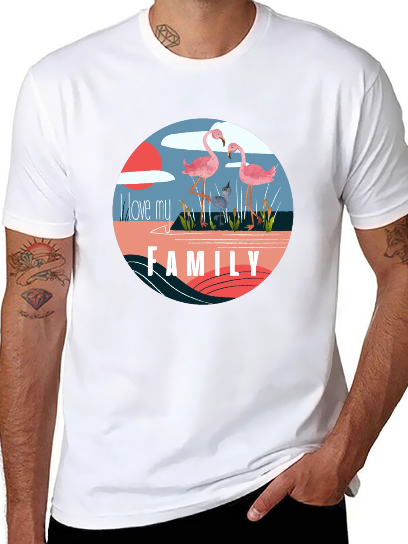 Flamingo Family Graphic Tee - Black Cotton Blend