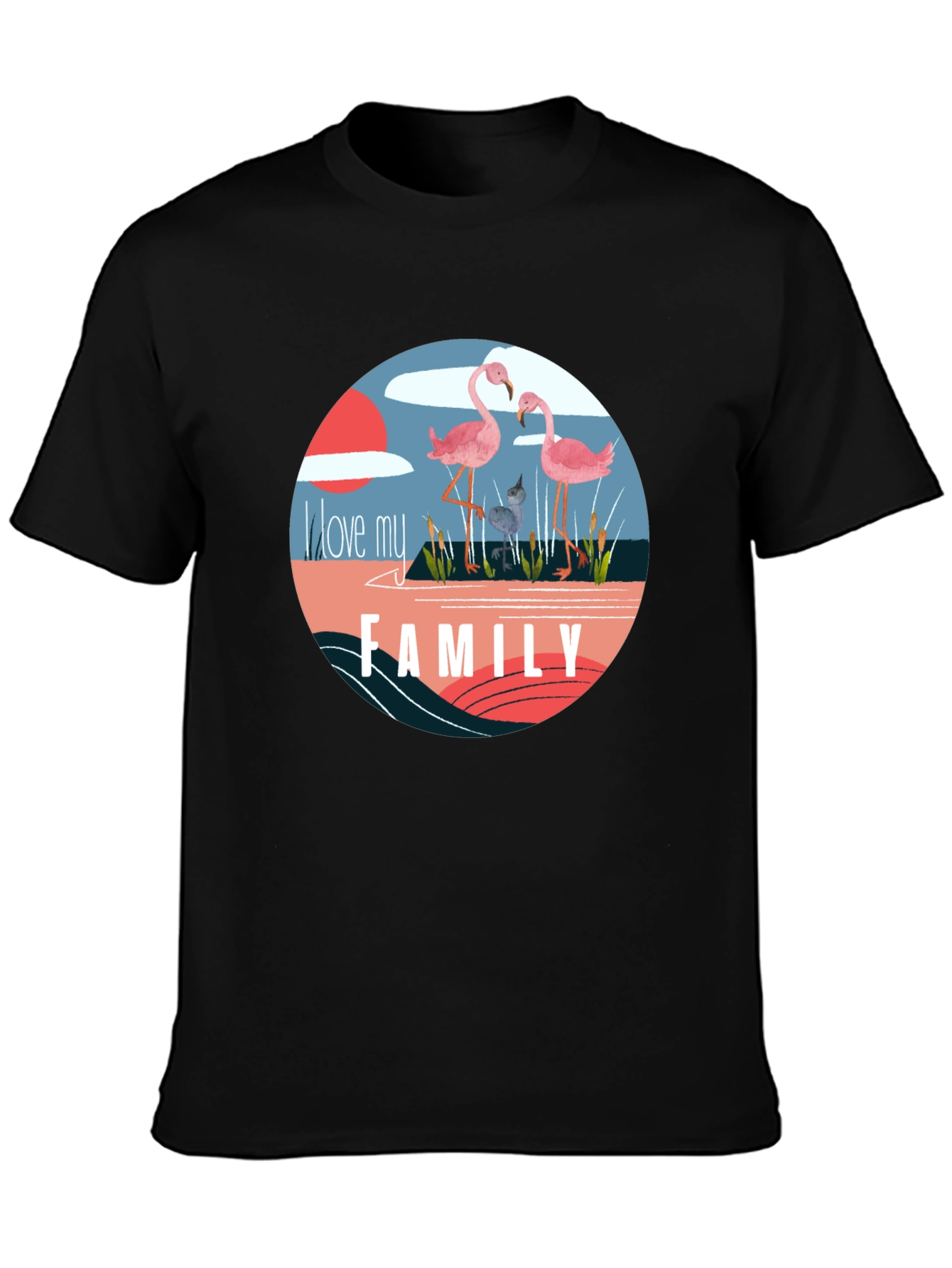 Flamingo Family Graphic Tee - Black Cotton Blend